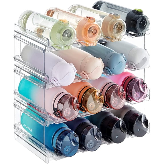 Lifewit Stackable Water Bottle Organizer for Cabinet, Freezer, Pantry - Plastic Cup Holder Pack of 4
