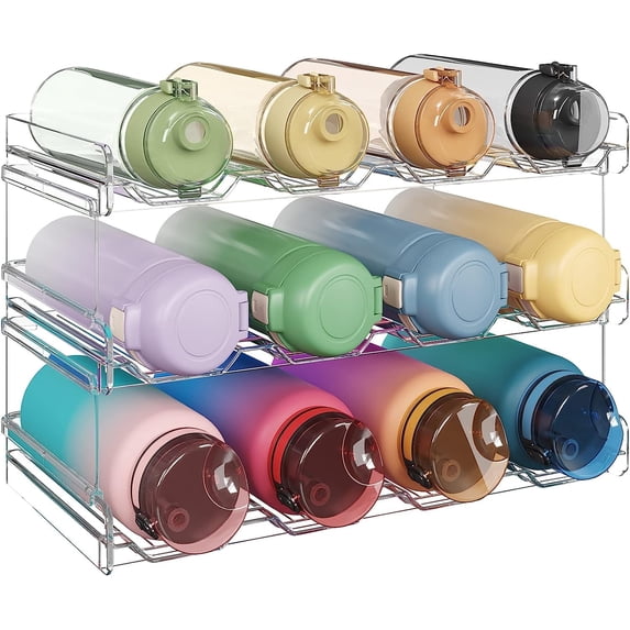 Lifewit Stackable Water Bottle Organizer for Cabinet, Water Bottle Holder, 3Pack, Hold 12 Bottles