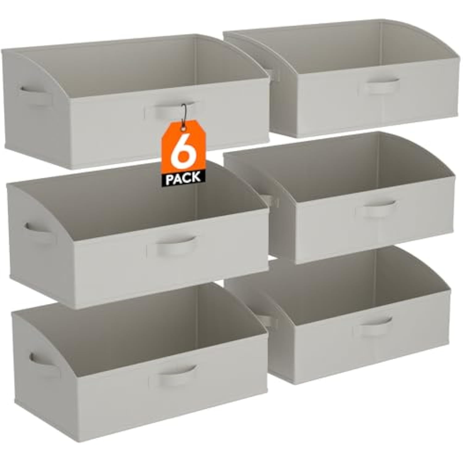 Large Light Gray Non-Woven Fabric Storage Baskets with Handles, 6-Pack