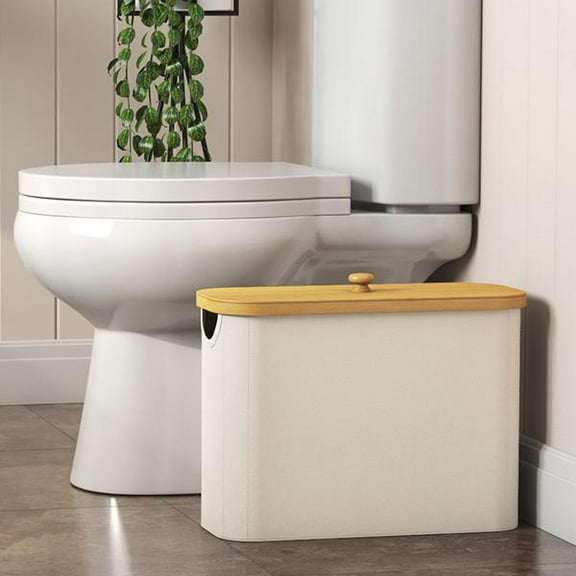 Lifewit Toilet Paper Storage, Bamboo Toilet Paper Basket with Lid and Handle, Free Standing Toilet Paper Holder Stand, Bathroom Organizer Cabinet Container Accessories, White