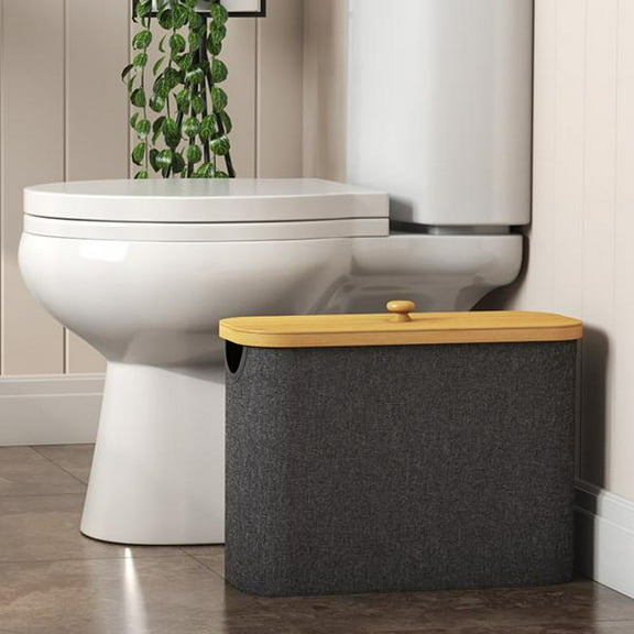 Lifewit Toilet Paper Storage, Bamboo Toilet Paper Basket with Lid and Handle, Free Standing Toilet Paper Holder Stand, Bathroom Organizer Cabinet Container Accessories, Dark Gray