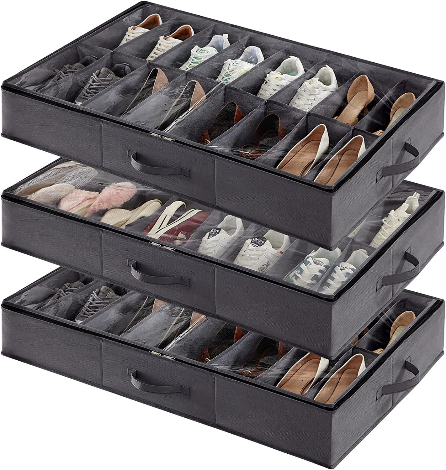 Free Shipping Lifewit Under Bed Shoe Storage Organizer Set of 2 Each Fit 16 Pairs of Shoes Foldable Walmart