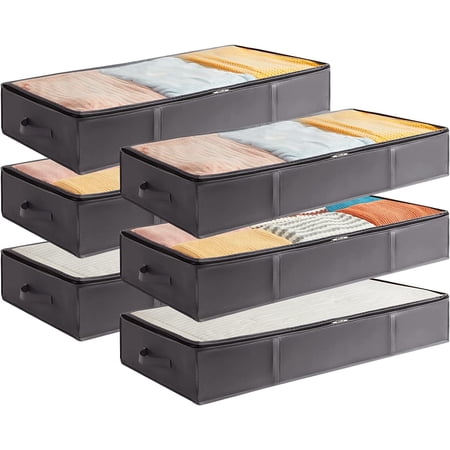 Lifewit Under Bed Storage Containers 6 Pack, Large Capacity Blanket Storage Bags with Handle, Grey