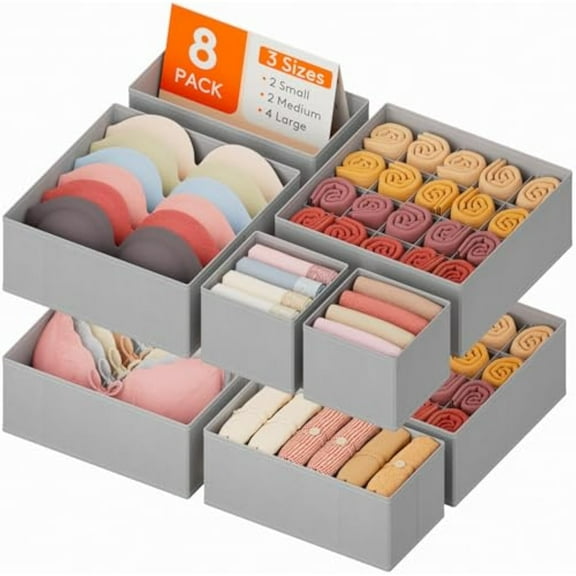 Lifewit Underwear Drawer Organizer for Closet 8 Pack, 3 Sizes Dresser Organizer Dividers, Deep Fabric Foldable Drawer Storage Organizer Bins for Clothes, Sock, Bra, Lingerie, Undies
