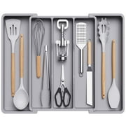 Lifewit Utensil Organizer for Kitchen Drawers, Expandable Cooking Utensil Tray, Adjustable Cutlery Silverware Flatware Holder, Plastic Kitchen Spatula Tools and Gadgets Storage Divider, Large, Gray