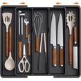 thumbnail image 1 of Utensil Organizer for Kitchen Drawers, Expandable Cooking Utensil Tray, Adjustable Cutlery Silverware Flatware Holder, Plastic Spatula Tools Storage Divider, 13-22 x 15", Black, 1 of 6