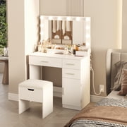 Lifewit Vanity Desk with Adjustable LED Light, Makeup Desk w/ Storage Slots for Women, Teenager