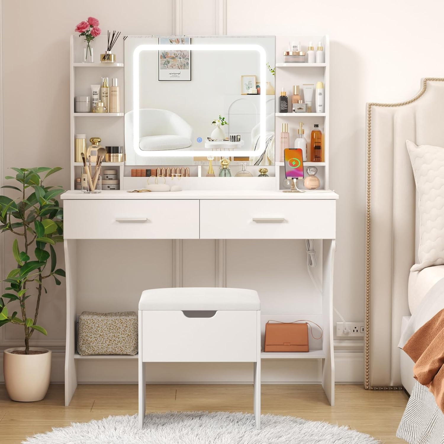 Lifewit Vanity with Mirror and LED Lights, Adjustable Color/Brightness ...
