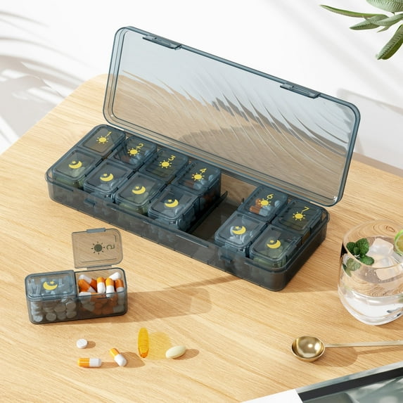 Lifewit Weekly Pill Organizer 2 Times a Day, Portable Travel 7 Day Lightproof Pill Box for Medicines/Vitamin/Fish Oils, Daily Pill Case, Blue