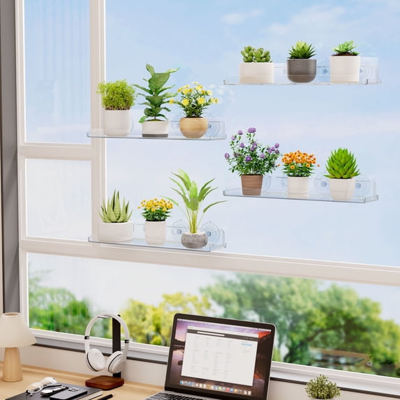 Lifewit Window Plant Floating Shelves 15 inch, 2 Pack, Acrylic Suction ...