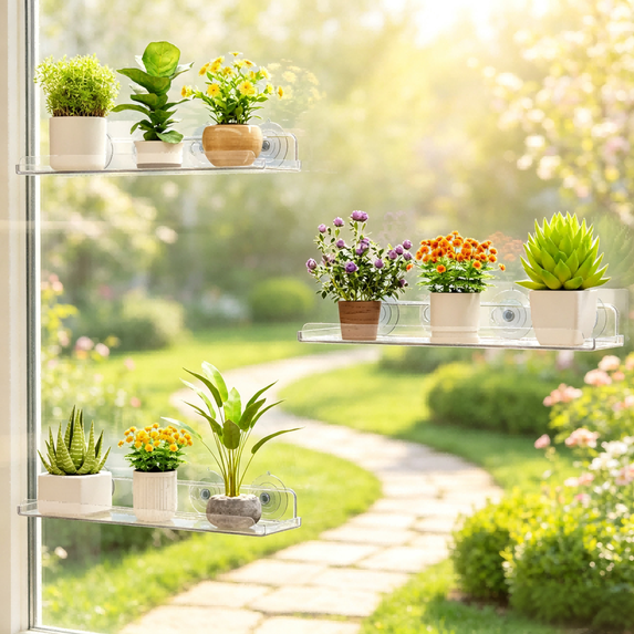 Lifewit Window Plant Floating Shelves 15 inch, 3 Pack Acrylic Suction ...