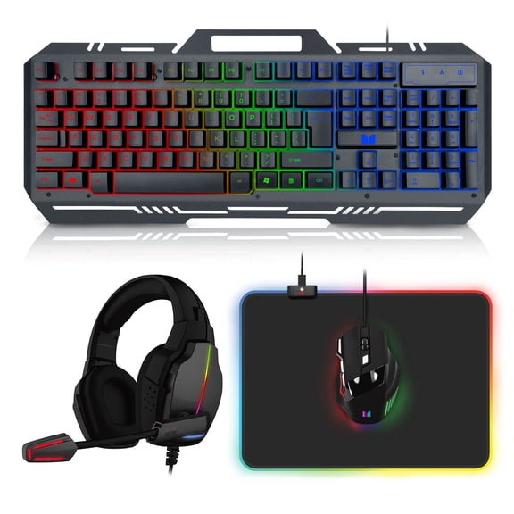 Monster Gaming Bundle, LED Keyboard, Wired Mouse, Gaming Headset, Mouse Pad