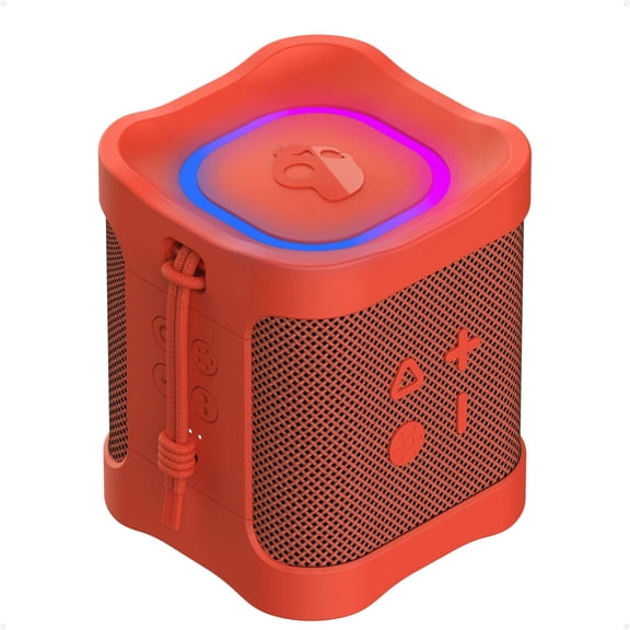 Lifeworks Terrain Mini 2 Wireless Bluetooth Speaker, IPX7 Water Resistant, 14H Battery, Multi-Link, LED Light Show, Portable, Red