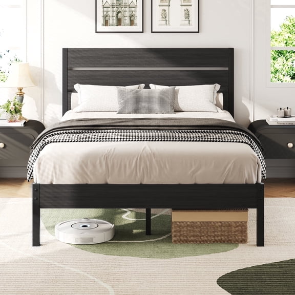 Lifezone Full Bed Frame with Rustic Vintage Wood Headboard and Footboard,Metal Support,Grey