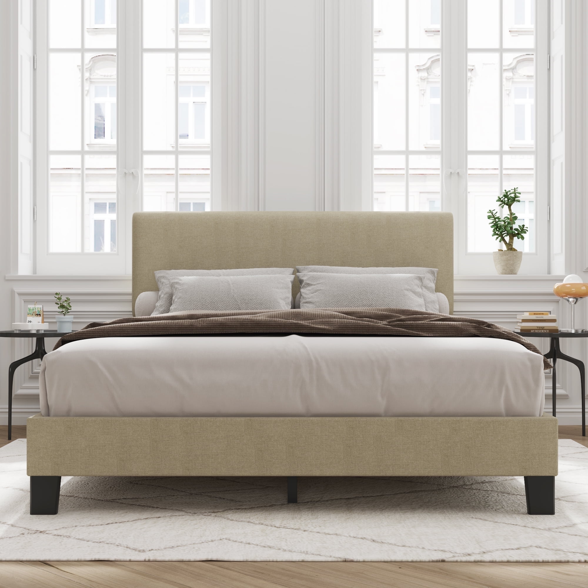 Beeさま専用 B108 King Bed with Stylish Line Stripe Cushion Headboard and