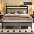 thumbnail image 1 of Full Bed Frame with Storage Headboard & Storage Drawer, Charging Station & LED Light, No Box Spring Needed, Noise Free, Easy Assembly, Gray, 1 of 9