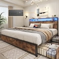 thumbnail image 1 of Lifezone King Size Bed Frame with 2-Tier Bookcase Headboard Platform Bed with Charging Station & LED, 4 Storage Drawers, Metal Support, No Box Spring Needed, Noise Free, Brown, 1 of 7