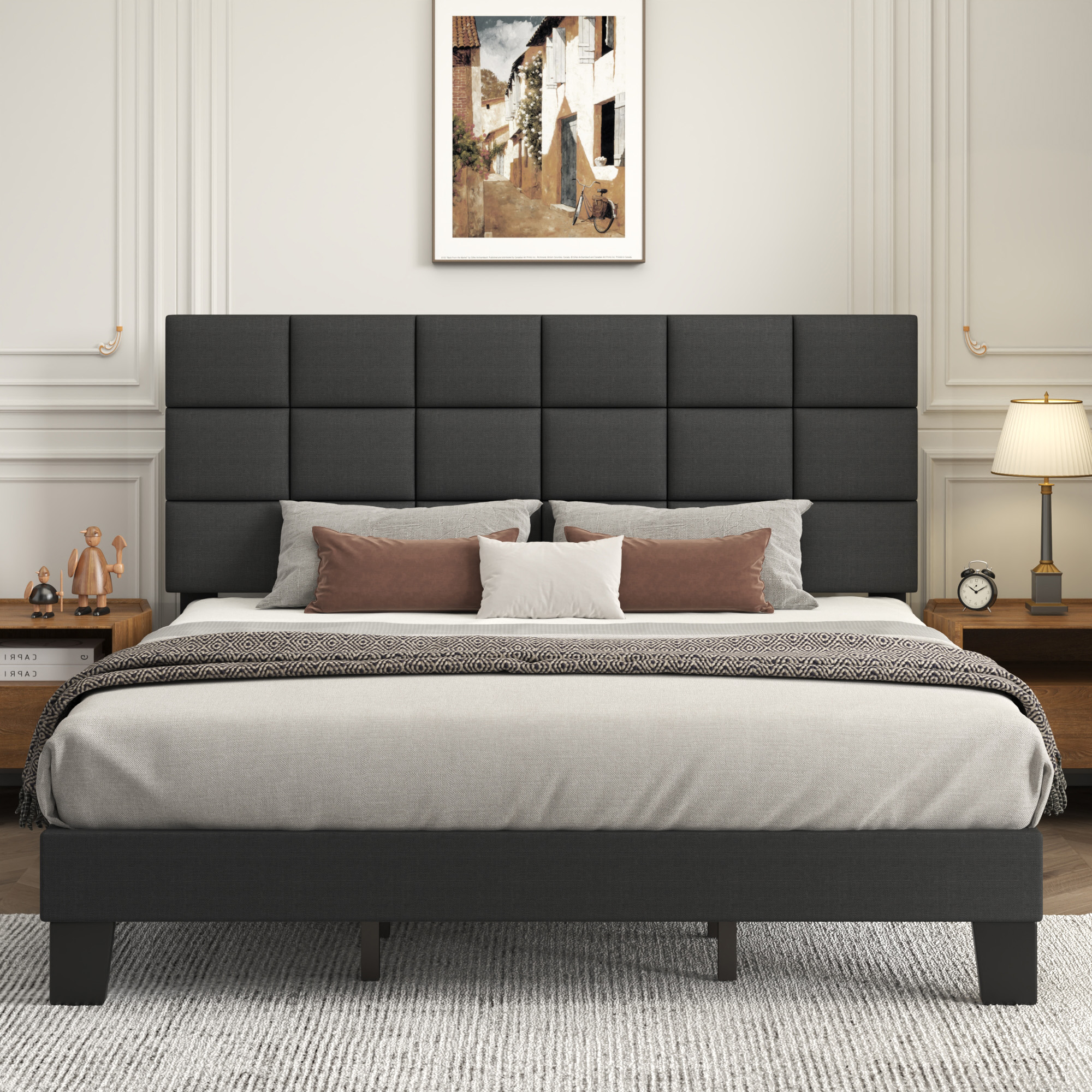 Lifezone King Size Upholstered Bed Frame with Adjustable Headboard