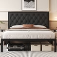 thumbnail image 1 of Lifezone Bed Frame with Linen Upholstered Headboard, Queen, Metal Support, No Box Spring Needed, Grey, 1 of 8