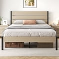 thumbnail image 1 of Lifezone Queen Bed Frame with Rustic Vintage Wood Headboard and Footboard, Metal Support, Beige, 1 of 6