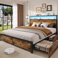thumbnail image 1 of Lifezone Queen Platform Bed Frame with Headboard - Vintage Brown, 4 Storage Drawers, Built-in Charging Station & LED Lights, Sturdy Metal Support, 1 of 7