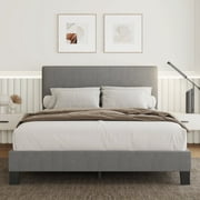 Lifezone Queen Size Light Grey Bed Frame with Adjustable Headboard, Fabric Upholstered Platform Bed Frame