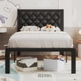 thumbnail image 1 of Lifezone Twin Bed Frame with Upholstered Headboard, Metal Support, No Box Spring Needed,Black, 1 of 7