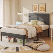 Lifezone Twin Bed Frame with Rustic Vintage Wood Headboard and Footboard, Gray
