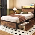 thumbnail image 1 of Lifezone Twin Size Bed Frame with 2-Tier Bookcase Headboard Platform Bed with Charging Station & LED, 4 Storage Drawers, Metal Support, No Box Spring Needed, Noise Free, Brown, 1 of 7