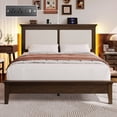 thumbnail image 1 of Lifezone Queen Solid Wood Platform Bed Frame, White Diamond Tufted Upholstered Headboard with LED Light, Noise-Free,  Brown, 1 of 7