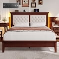 thumbnail image 1 of Lifezone Queen Solid Wood Platform Bed Frame, White Diamond Tufted Upholstered Headboard with LED Light, Noise-Free, Reddish Brown, 1 of 7