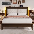 thumbnail image 1 of Lifezone Queen Solid Wood Platform Bed Frame, Tufted Headboard & Footboard with Charging Station, Noise-Free, Walnut Brown, 1 of 7