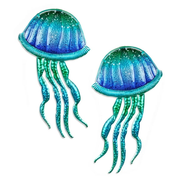 Liffy 2 Pack Metal Jellyfish Wall Decor-Blue Jellyfish Ocean Wall Art for Bedroom,Bathroom,Kitchen 7.8 x 15 inches