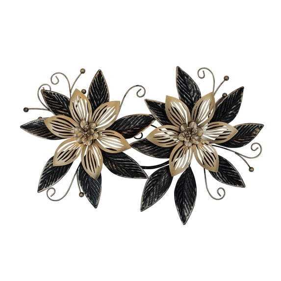 Liffy Black Gold Metal Flowers, 15" 3D Wall Art for Home and Garden