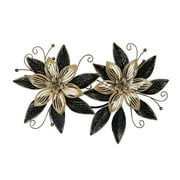 Liffy Black Gold Metal Flowers - 15" 3D Wall Decor for Home & Garden