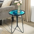 thumbnail image 1 of Liffy Blue Metal Plant Stand - 20 inch Height Vortex Glass Coffee End Table for Home, Multi-Use, Stylish Decor, 1 of 9