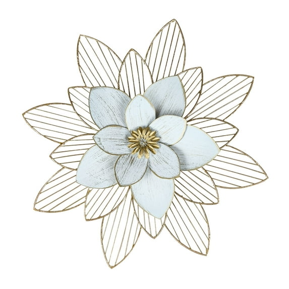 Liffy Elegant Extra Large Metal Flower Wall Decor for Home & Yard - White Gold 20" 3D Appearance. Wire Artwork Perfect for Patio & Porch.