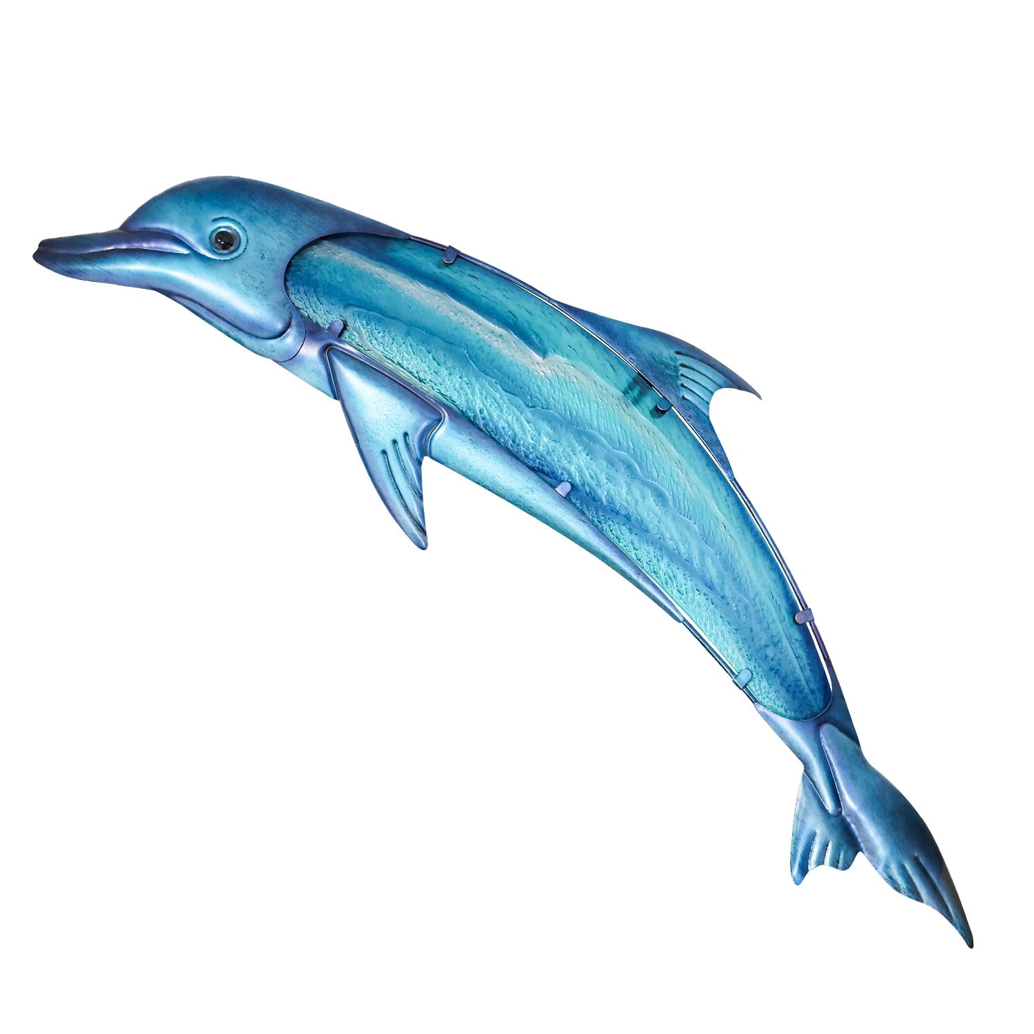 Liffy Extra Large Metal Dolphin Wall Decor,Blue Glass Ocean Hanging