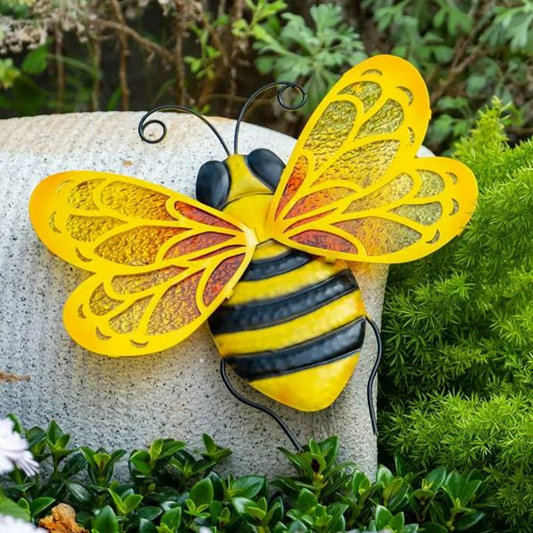 Liffy Metal Bee Wall Decor for Home-10 inch Bumble Bee Outdoor Metal Wall  Art ,Yellow 
