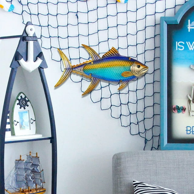 Liffy Metal Fish Wall Decor - Blue Tuna Fish Art for Ocean Themed Pool ...