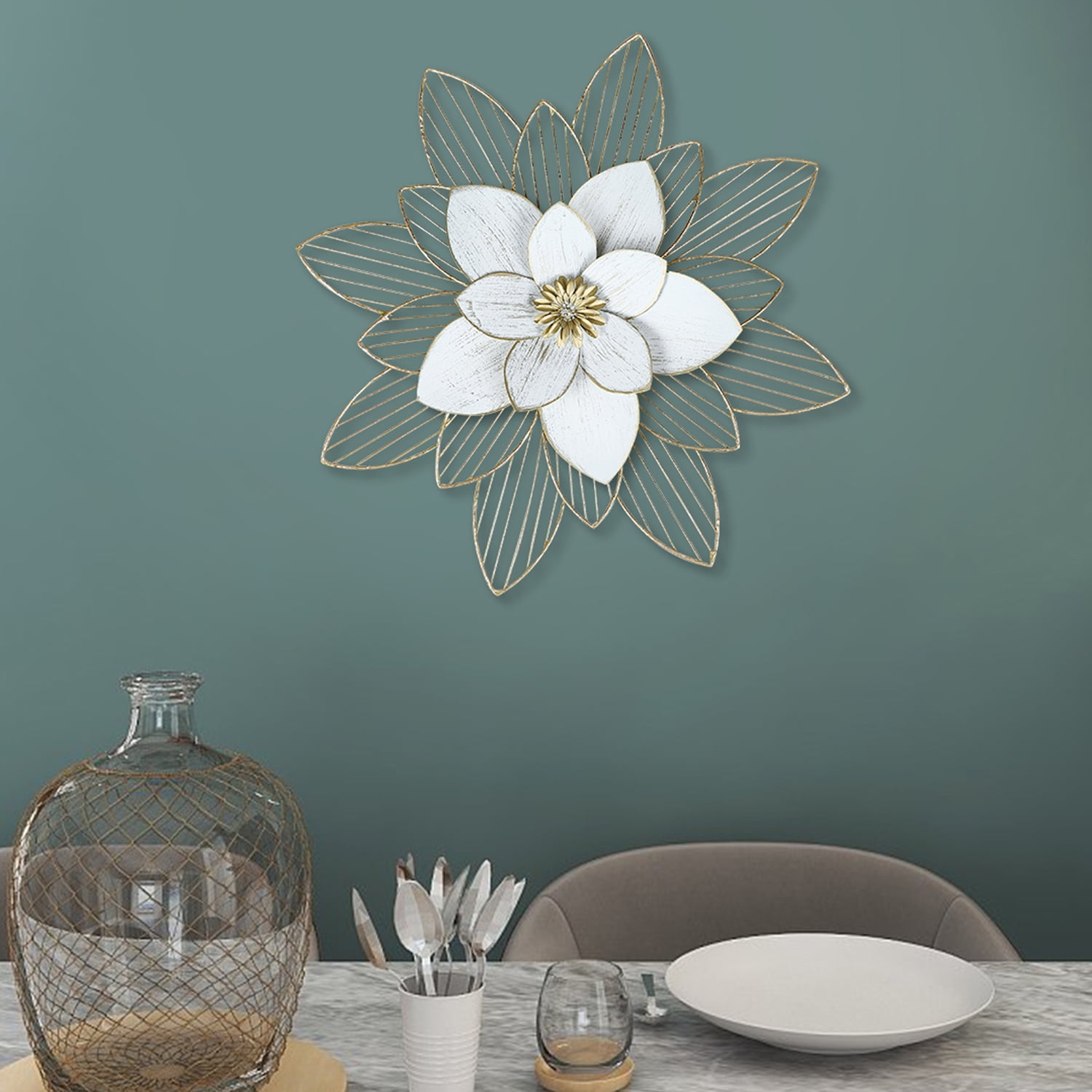 Liffy Metal Flower Wall Decor- Large and Elegant Thicker Metal Wire