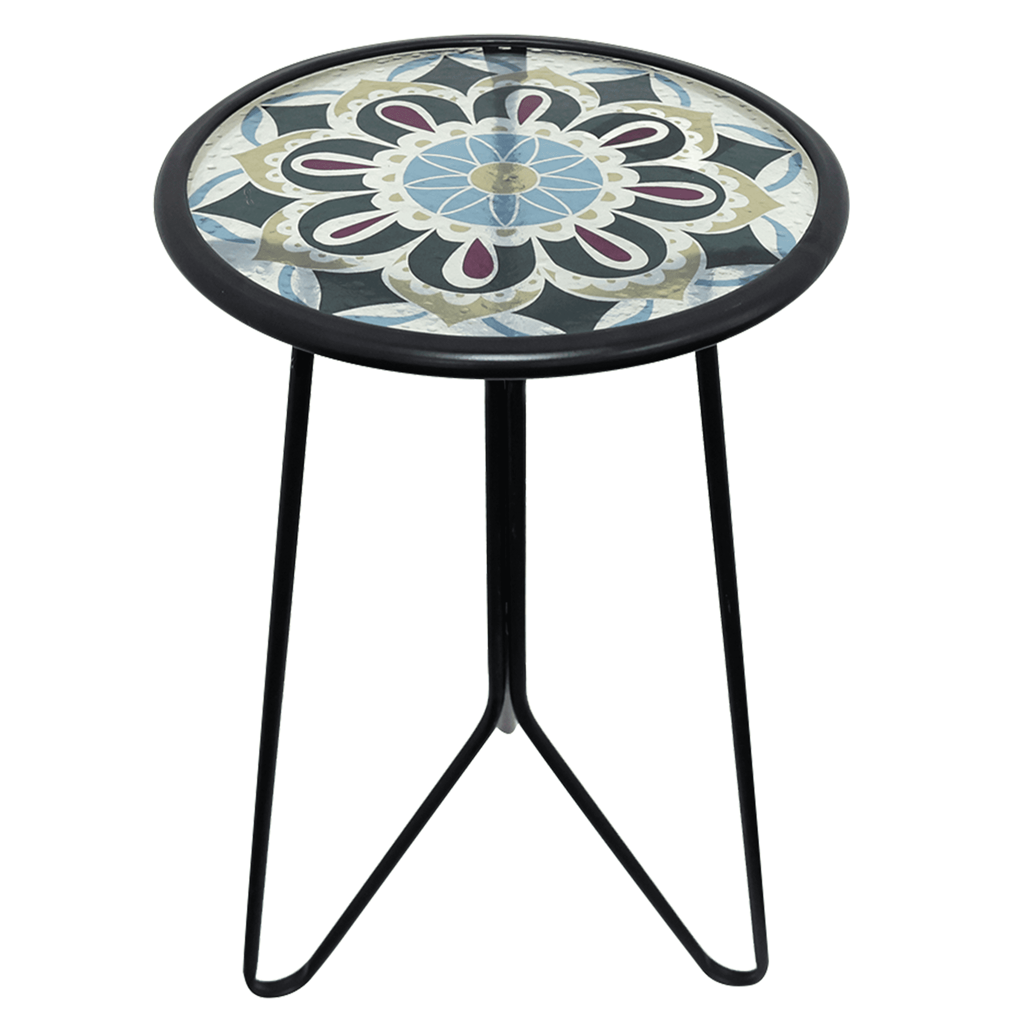 Liffy Outdoor Mosaic Table,Metal End Table Side Table Glass Plant Stand