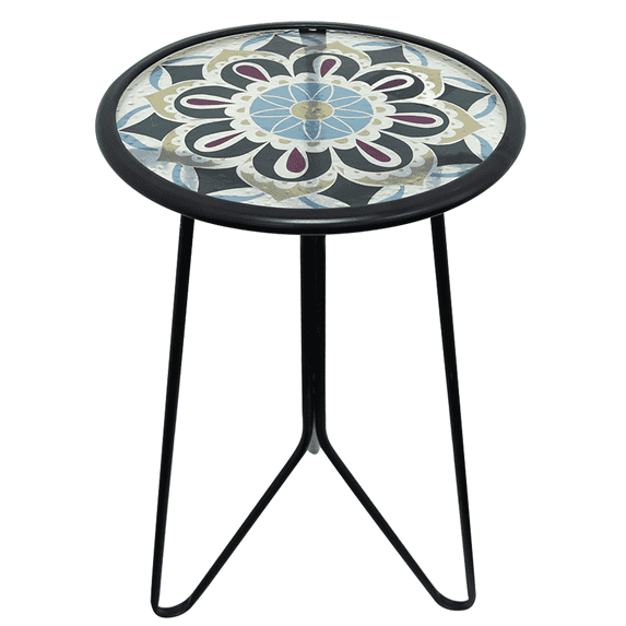 Liffy Outdoor Mosaic Table - Stylish Flower Art Design Metal & Glass End Table-Plant Stand for Patio, Balcony and Living Room - 12x12x22 inches