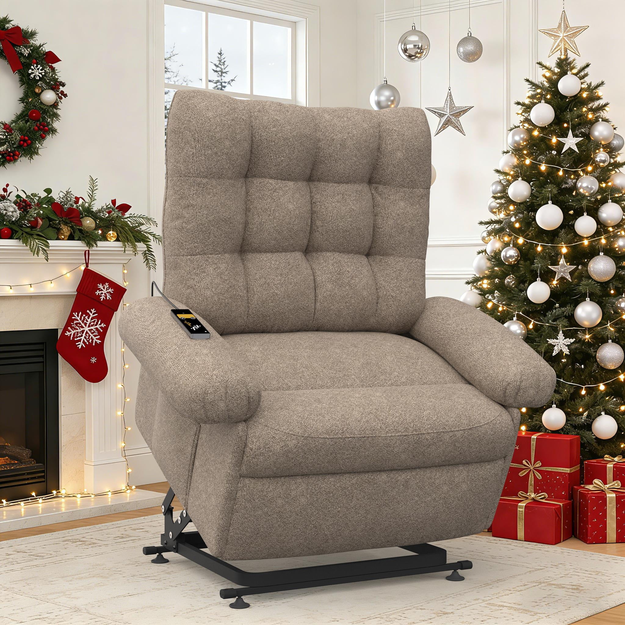 3 Motor Lift Chair for Elderly, LEGAHOME Easy Stand Assist Electric Power Lift Recliner with Side Pocket, Home Theater Recliners for Living Room, Chenille Fabric, 350 lbs Capacity, Dark Coffee