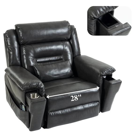 Lift Chair for Elderly Big Man Recliner Adult 28-Inch Wide Seat – Lay Flat Lift Recliner with Heat Massage - Wireless Phone Charger - USB Type C Charging - Big Tall 400 lbs