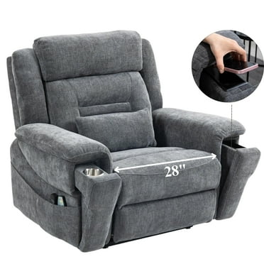Lift Chair for Elderly Big Man Recliner Adult 28-Inch Wide Seat – Lay Flat Lift Recliner with Heat Massage - Wireless Phone Charger - USB Type C Charging - Big Tall 400 lbs