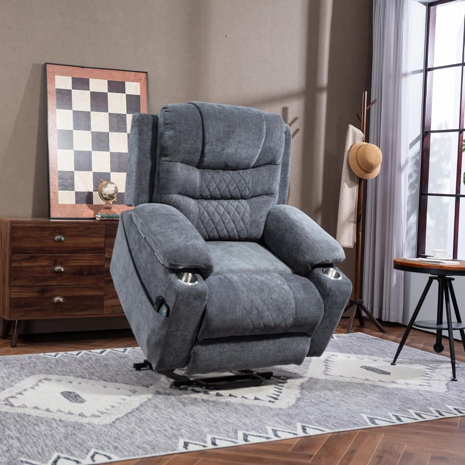 Lift Chair with Heat and Massage, Zero Gravity Lay Flat Recliner with Cup Holders & Adjustable Seat for Adults Living Room Lounge Recliners on Clearance