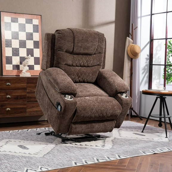 Lift Chair with Heat and Massage, Zero Gravity Lay Flat Recliner with Cup Holders & Adjustable Seat for Adults Living Room Lounge Recliners on Clearance