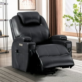 Home Theater Seating Top Grain Leather Recliner Chair Dual Power Movie Gaming Sofa Electric Headrest with Tray Table Type C USB Charge Cup Holders