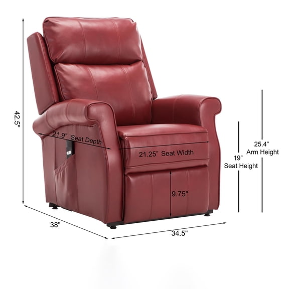 Lift Chair, Traditional All-Electric 3-Position Recliner | Red | Faux Leather